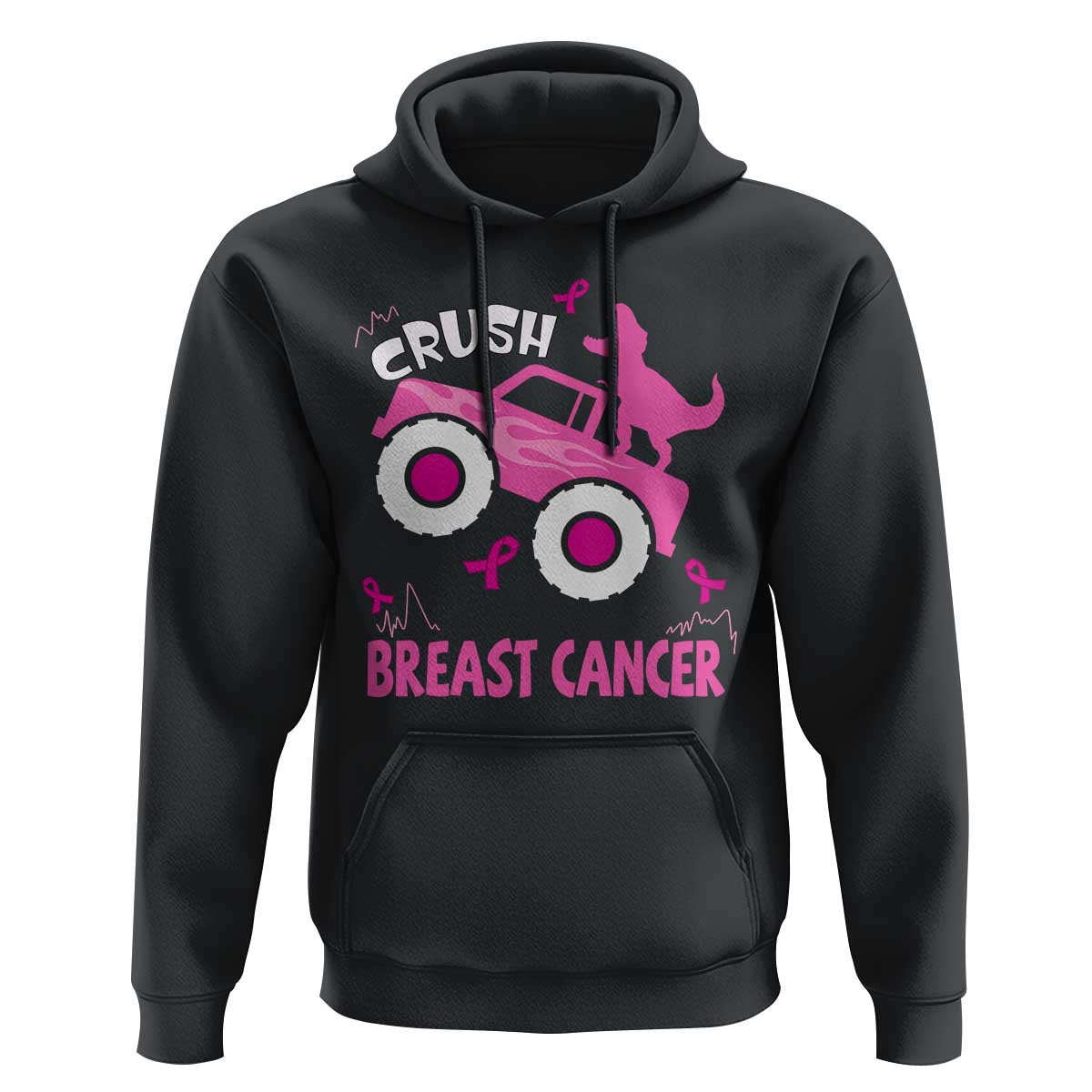 Crush Breast Cancer Awareness Hoodie Pink Ribbon Monster Truck Dinosaur