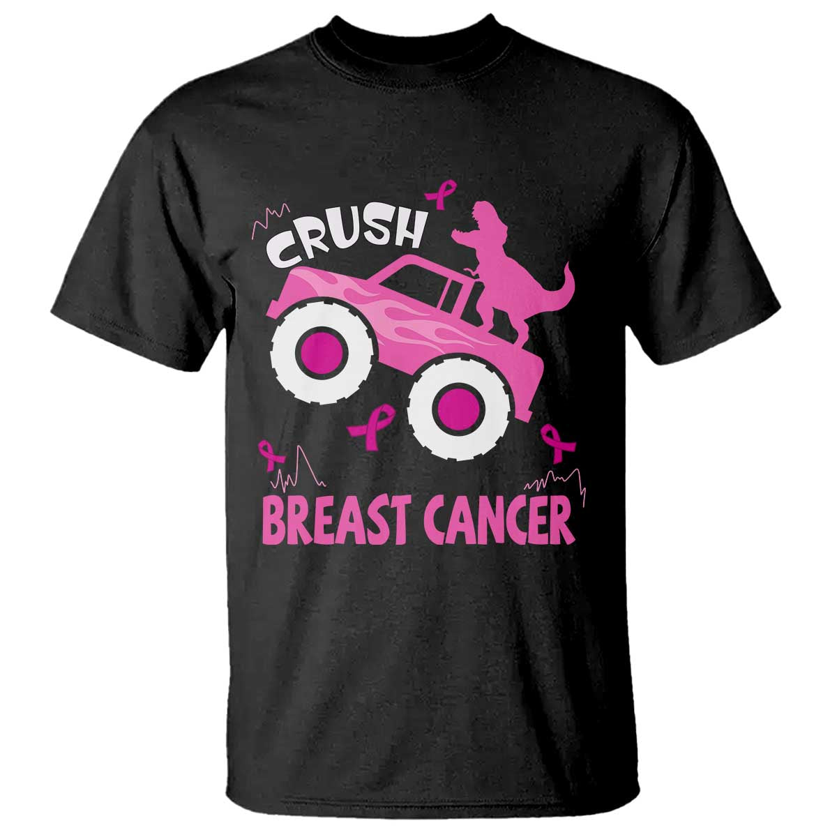 Crush Breast Cancer Awareness T Shirt Pink Ribbon Monster Truck Dinosaur - Wonder Print Shop