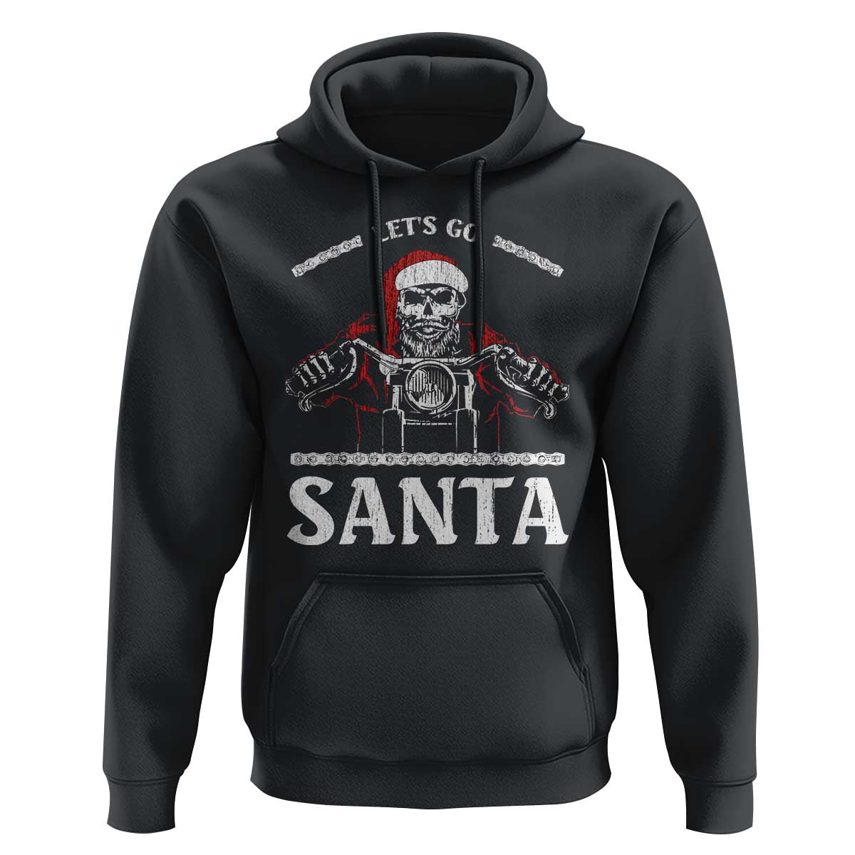 Funny Christmas Motorcycle Santa Hoodie Let's Go Santa Skull Motorbike Rider