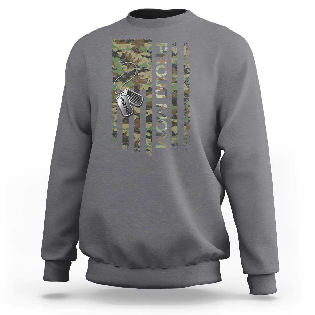 Personalized Proud Army Mom Sweatshirt Custom Name Dog Tag Camo American Flag Gift