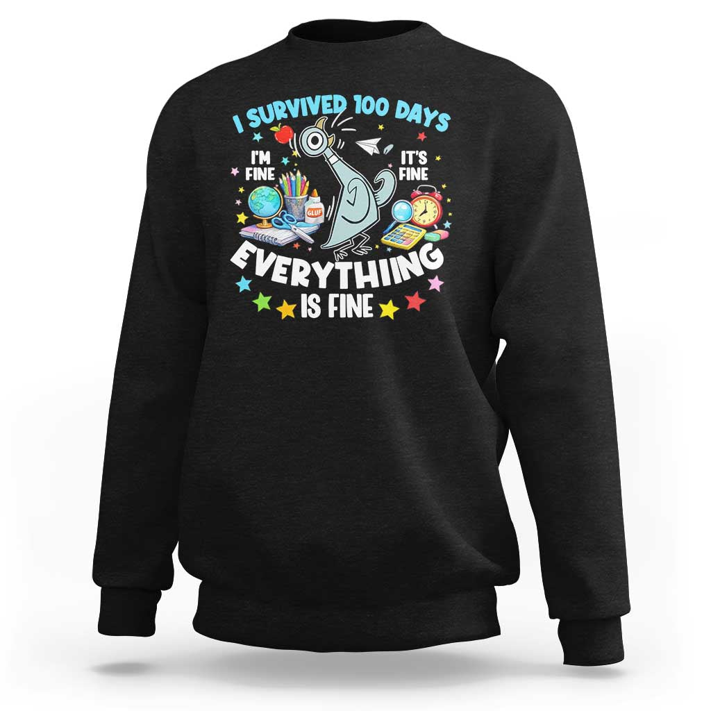I Survived 100 Days Of School Sweatshirt Funny Pigeon 100th Day Teacher