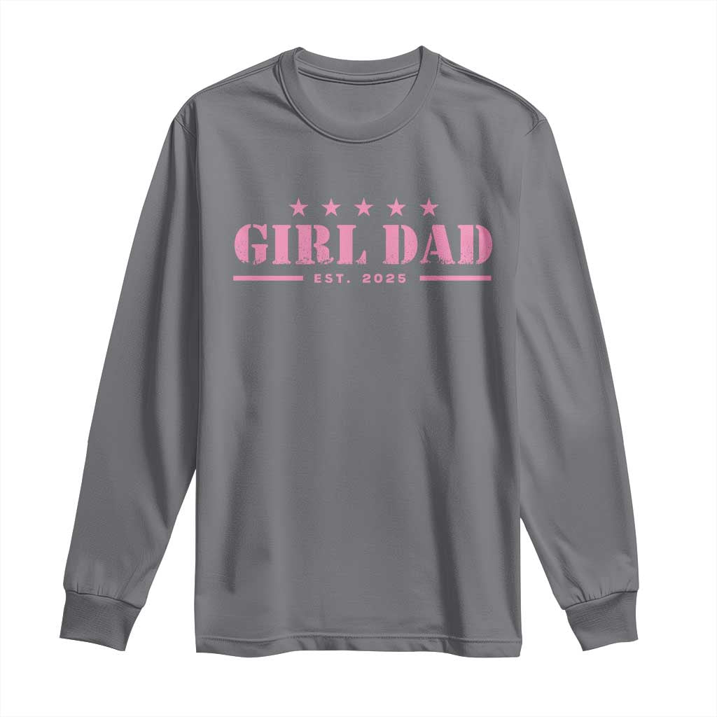 Dark gray long sleeve shirt with Girl Dad star-and-line graphic on chest