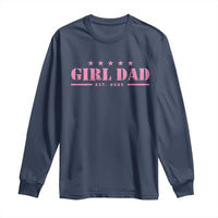 Navy long sleeve shirt with Girl Dad star-and-line graphic on chest