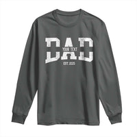Charcoal gray long-sleeve shirt with white graphic text and "EST. 2025"
