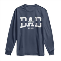 Navy long-sleeve shirt with white graphic text and "EST. 2025"
