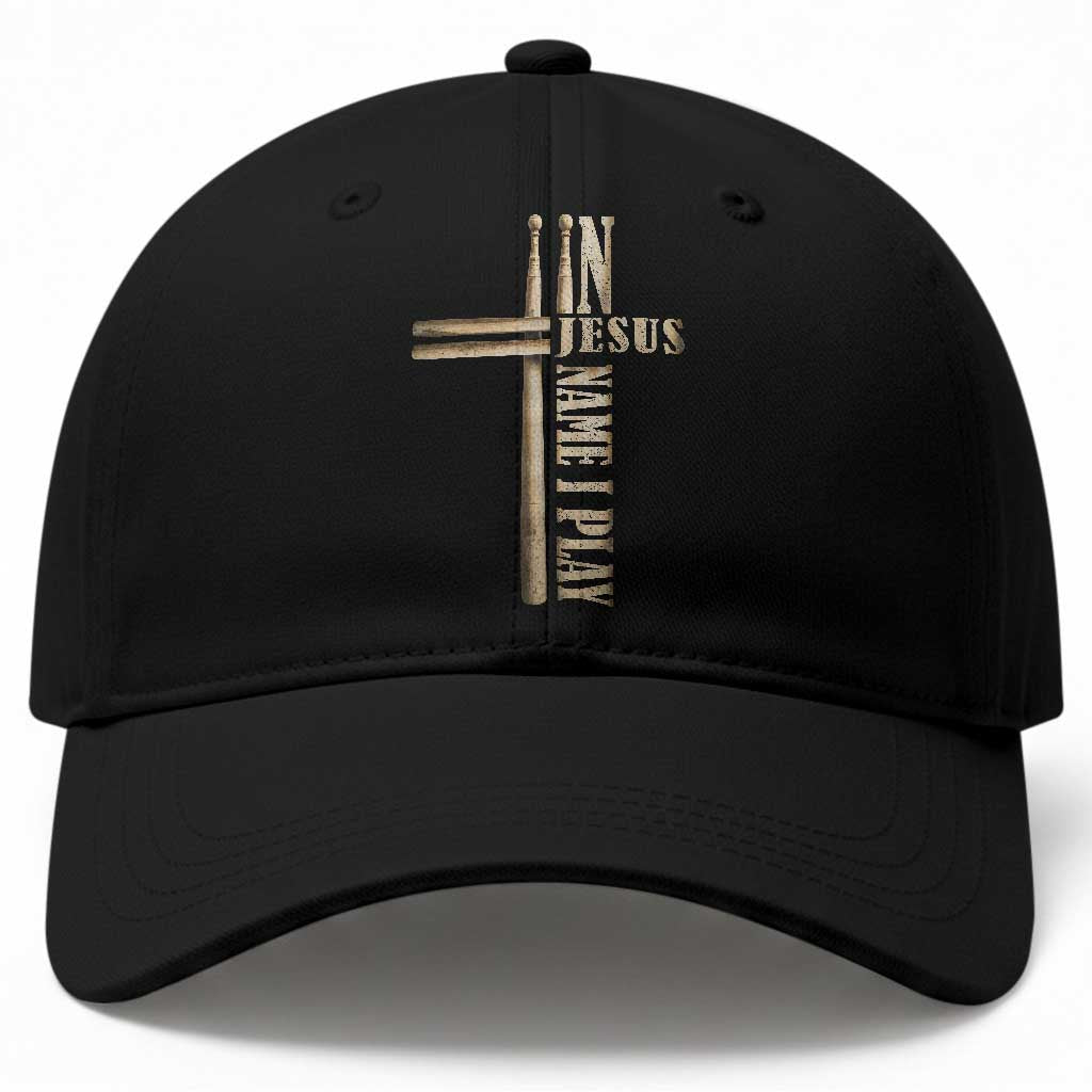 Christian Drummer Baseball Cap In Jesus Name I Play Drumstick Cross Drums Percussionist
