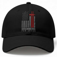 Christian Drummer Baseball Cap Drumming For Jesus Cross USA Flag Percussionist