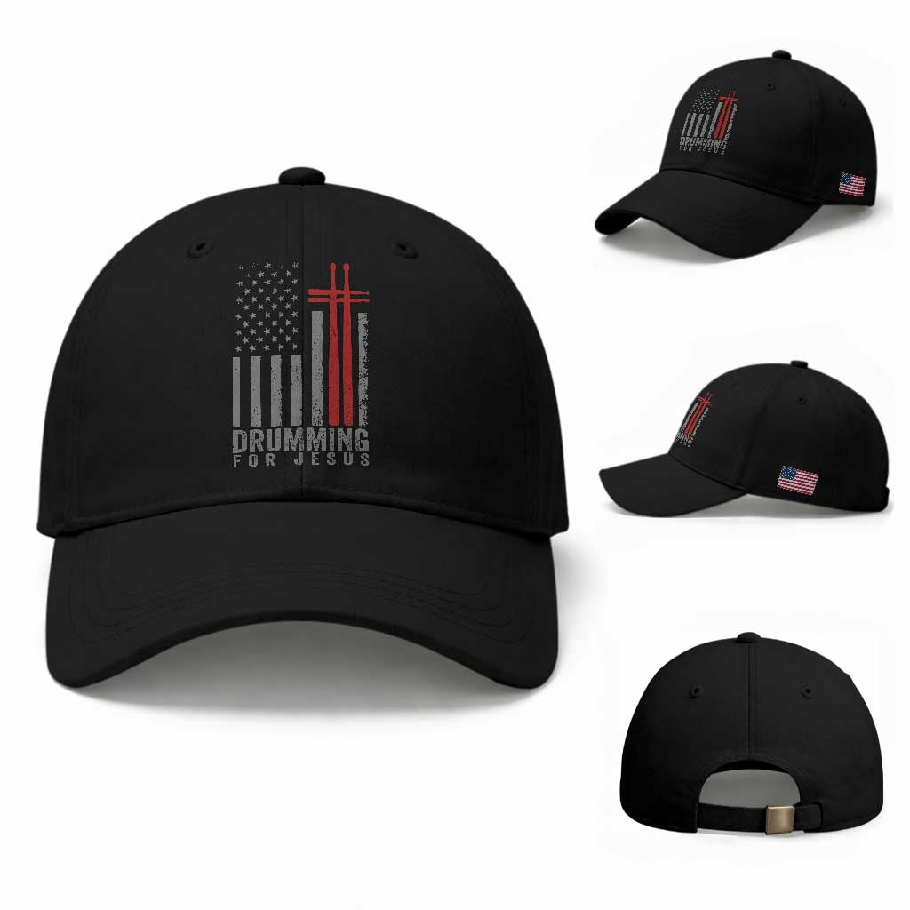 Christian Drummer Baseball Cap Drumming For Jesus Cross USA Flag Percussionist