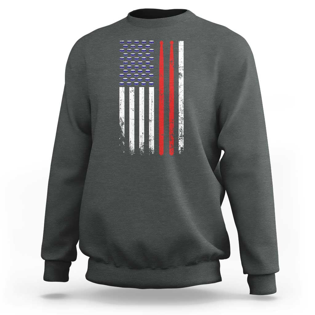 Patriotic Drummer Sweatshirt Percussionist Gift Drumming Drumsticks American Flag