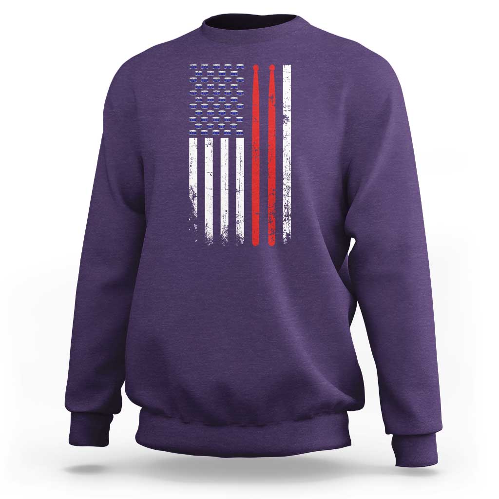 Patriotic Drummer Sweatshirt Percussionist Gift Drumming Drumsticks American Flag