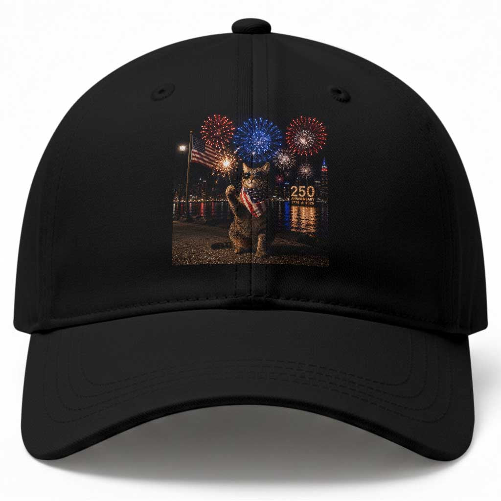 USA 250th Anniversary Cat Baseball Cap Funny 4th Of July Independence Day 250 Years 1776 2026 Patriotic Celebration Meme
