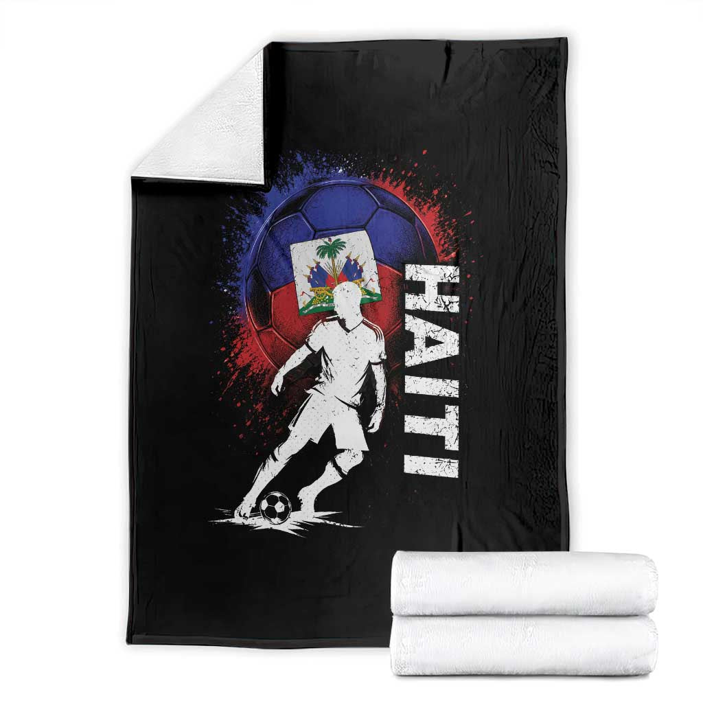 Haiti Soccer Throw Blanket Retro Vintage Watercolors Sport Haitian Flag Football Fan