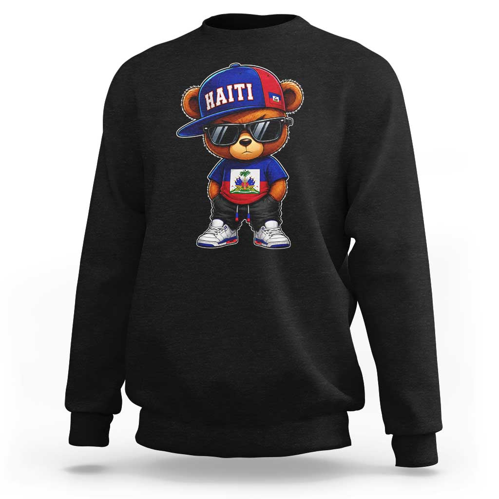 Cute Haiti Sweatshirt Hip Hop Teddy Bear Haitian Flag Ayiti Roots