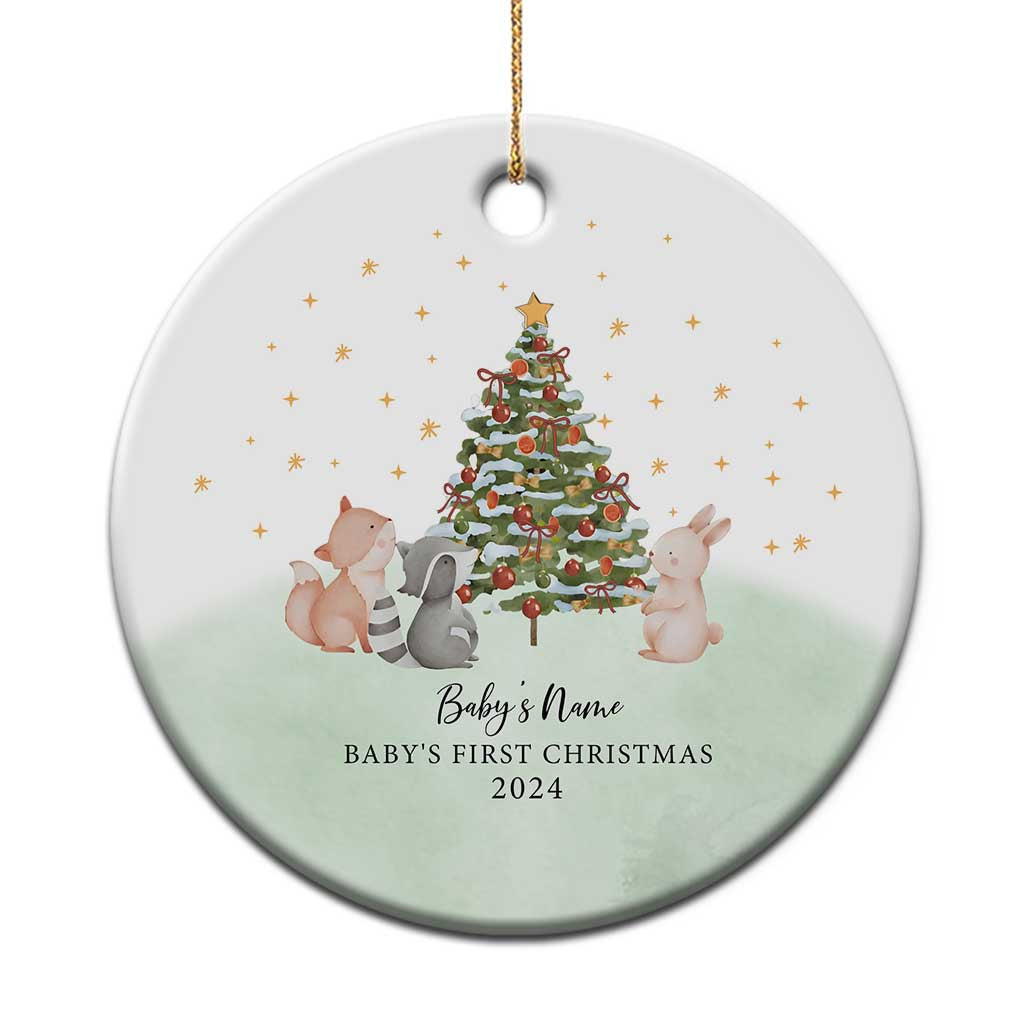 Personalized Baby First Christmas Ornament 2024 Custom Baby Name Woodland Animals - Wonder Print Shop