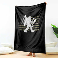 Bow Hunting Archer Bigfoot Throw Blanket Sasquatch Camo US Flag Hunter Dad