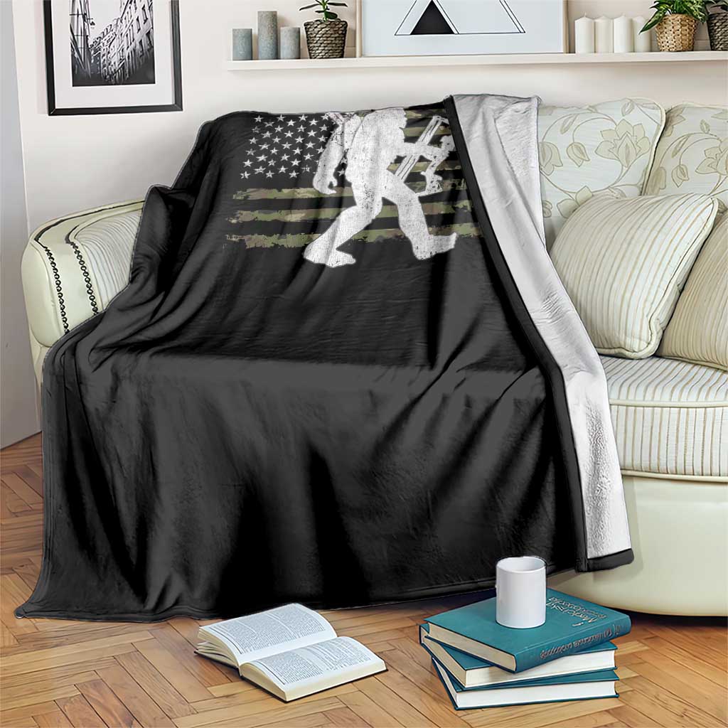 Bow Hunting Archer Bigfoot Throw Blanket Sasquatch Camo US Flag Hunter Dad