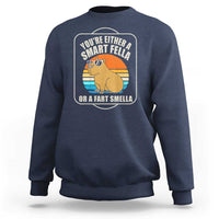Navy sweatshirt with capybara graphic front, crewneck long sleeves and ribbed hem