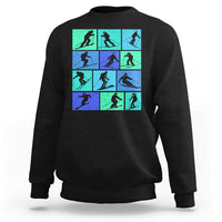 Black skiing sweatshirt with square skier graphic on the chest.