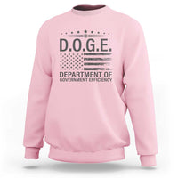 Light pink crewneck sweatshirt with D.O.G.E. Department of Government Efficiency front graphic