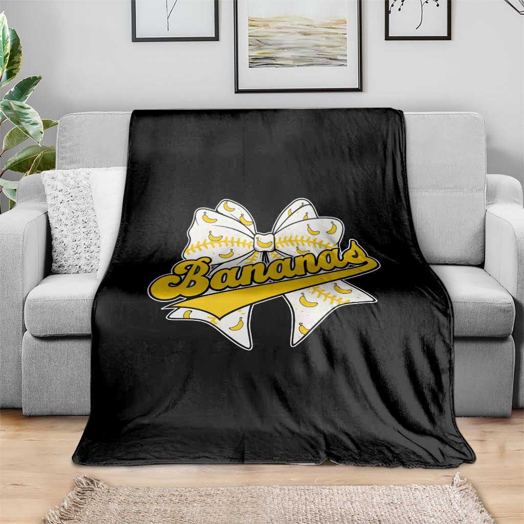 Bananas Coquette Bow Throw Blanket Retro Throwback Popular Fruit Humor Banana Classic