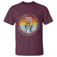 Maroon protest T-shirt with Statue of Liberty hands-off graphic