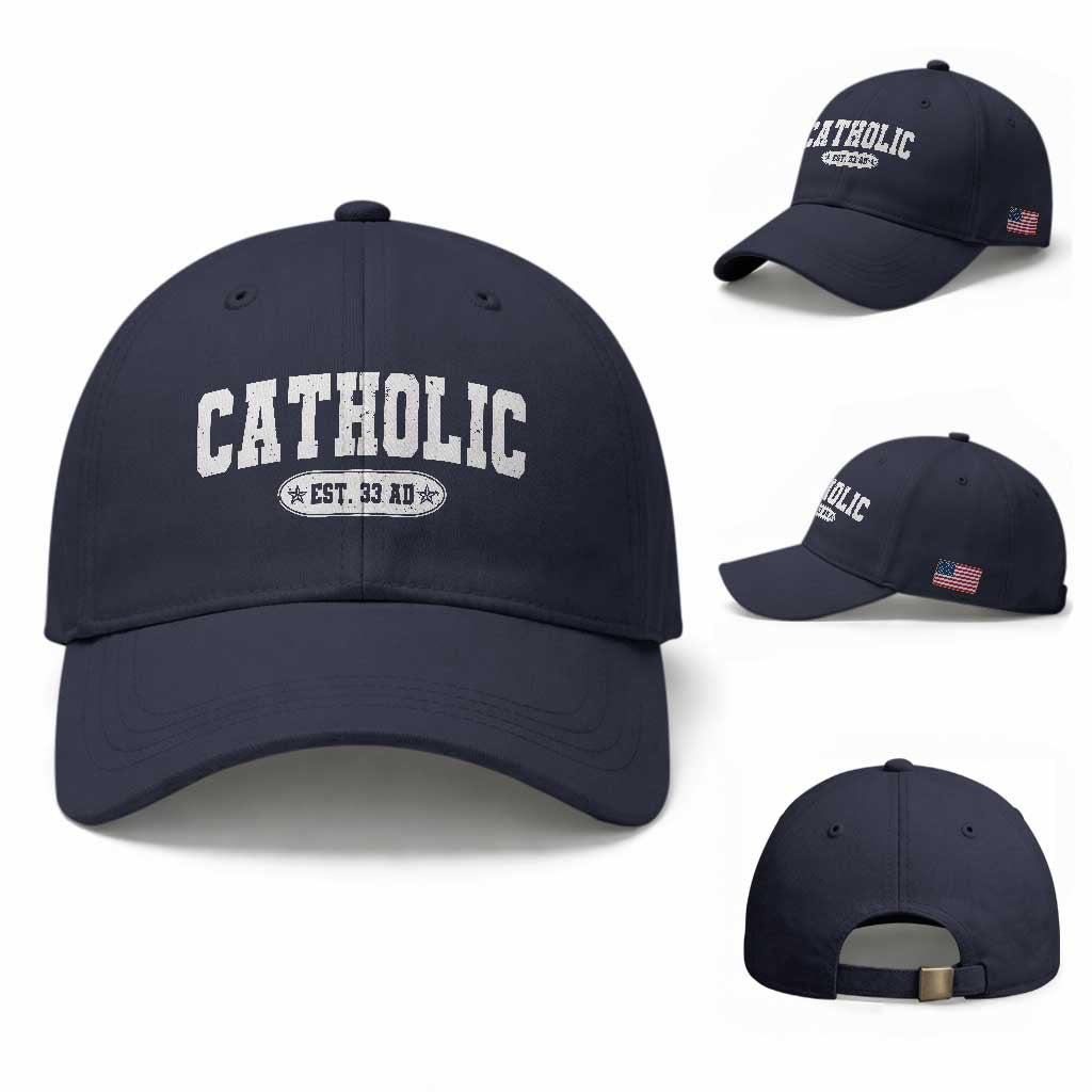 Catholic Since 33 AD Baseball Cap Vintage Varsity Crucifix Jesus Eucharist Christianity