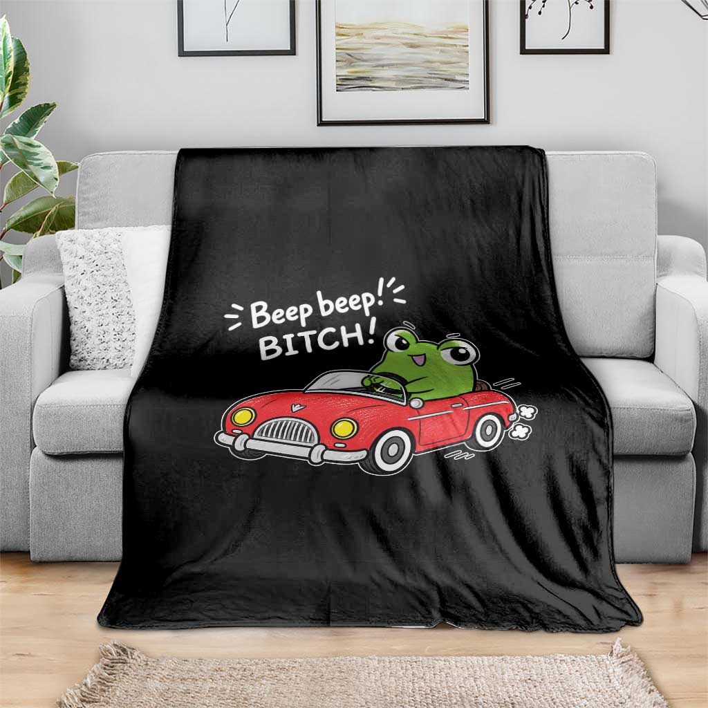 Beep Beep Frog Throw Blanket Funny Driving Frog Red Convertible Car Graphic