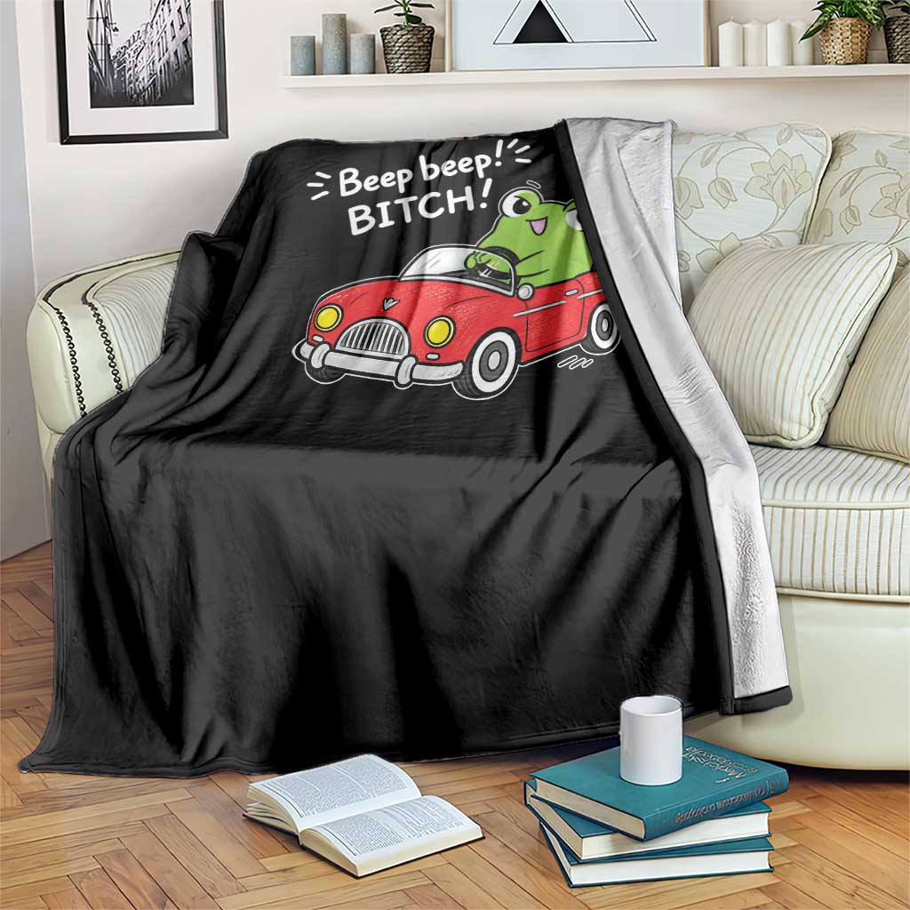 Beep Beep Frog Throw Blanket Funny Driving Frog Red Convertible Car Graphic