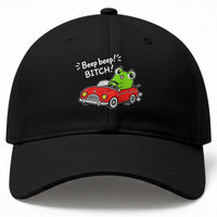 Beep Beep Frog Baseball Cap Funny Driving Frog Red Convertible Car Graphic