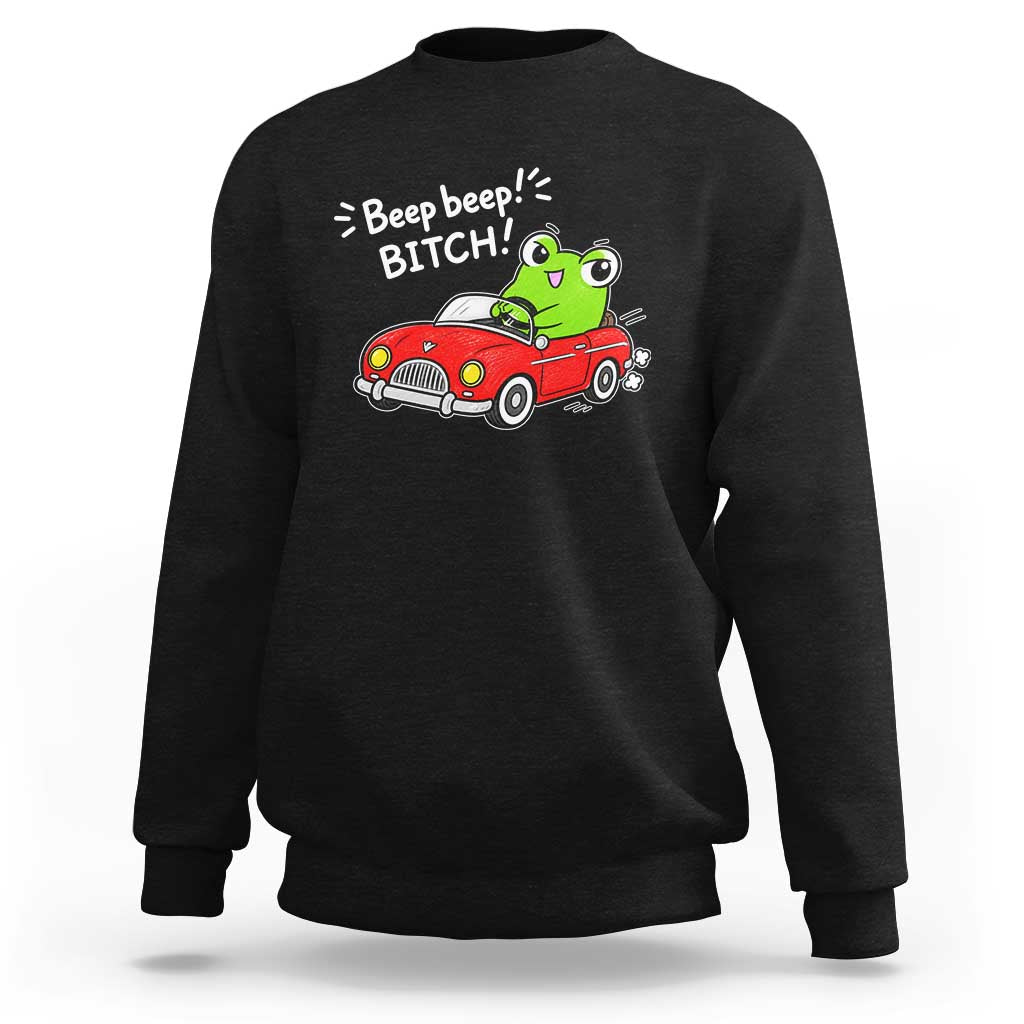 Beep Beep Frog Sweatshirt Funny Driving Frog Red Convertible Car Graphic