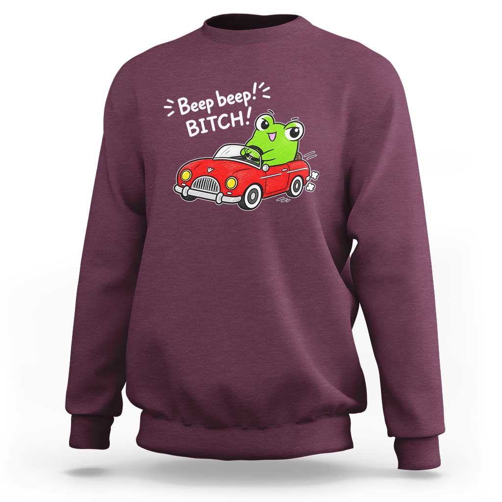 Beep Beep Frog Sweatshirt Funny Driving Frog Red Convertible Car Graphic