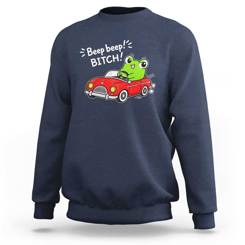 Beep Beep Frog Sweatshirt Funny Driving Frog Red Convertible Car Graphic