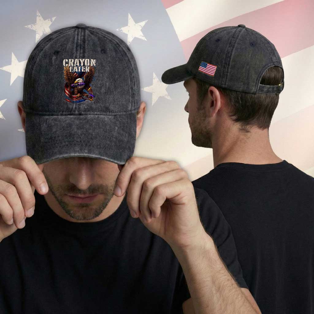 Crayon Eater Washed Cotton Baseball Cap Funny Eagle 250th Anniversary Veterans Gifts