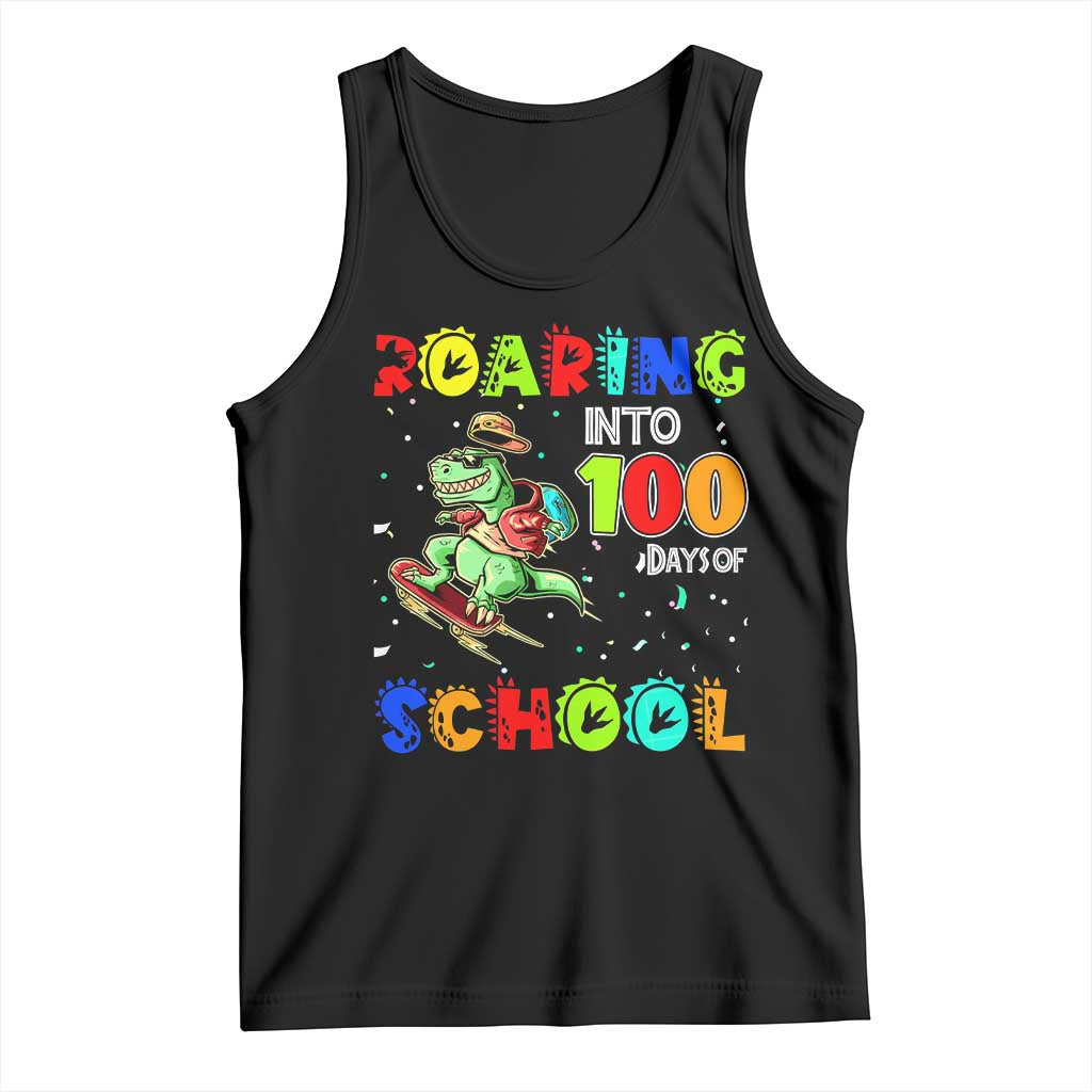 Funny Dinosaur Trex Roaring Into 100 Days Of School Tank Top