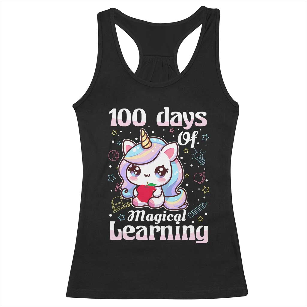 100th Day Of School Unicorn Girls Racerback Tank Top Magical Learning