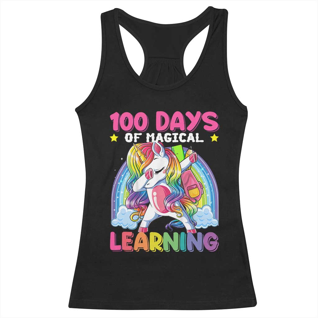 100 Days Of School Racerback Tank Top Rainbow Dabbing Unicorn Magic Learning Girls Gift