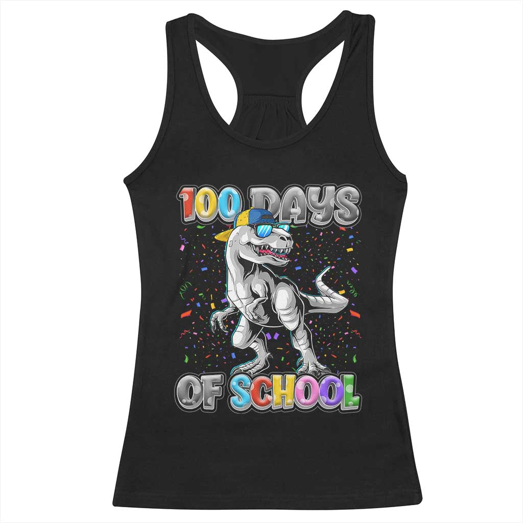 100 Days Of School Racerback Tank Top Funny Cool Dinosaur Trex 100 Days Smarter