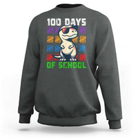 Kids' dark heather sweatshirt with '100 DAYS OF SCHOOL' and cartoon dinosaur graphic