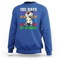Kids' royal blue sweatshirt with '100 DAYS OF SCHOOL' and cartoon dinosaur graphic