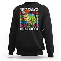 Black 100th-day school sweatshirt with dinosaur graphic front