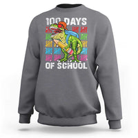 Charcoal gray 100th-day school sweatshirt with dinosaur graphic front