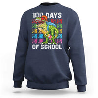 Navy 100th-day school sweatshirt with dinosaur graphic front
