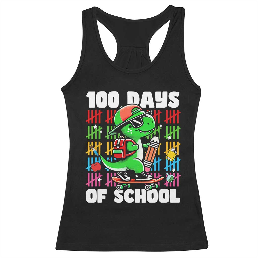 100 Days of School 100th Day Dino Racerback Tank Top Trex Dino Skateboard Skateboarding Boys Gift