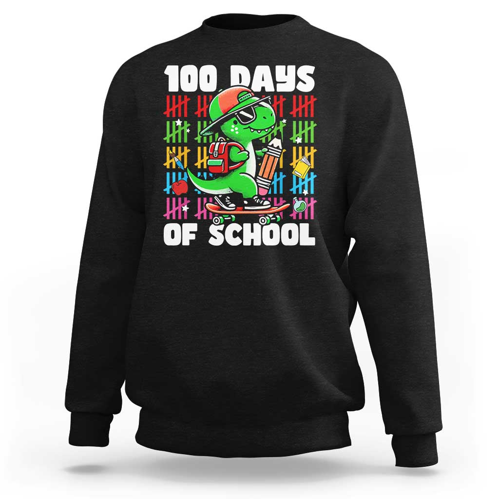 Black kids sweatshirt with "100 days of school" dino graphic on front