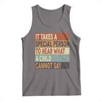 Dark gray heather sleeveless tank top with multicolor inspirational text graphic