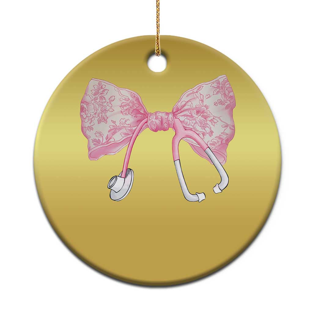 Pink Coquette Nurse Christmas Ornament Toile de Jouy Stethoscope Bow - Wonder Print Shop