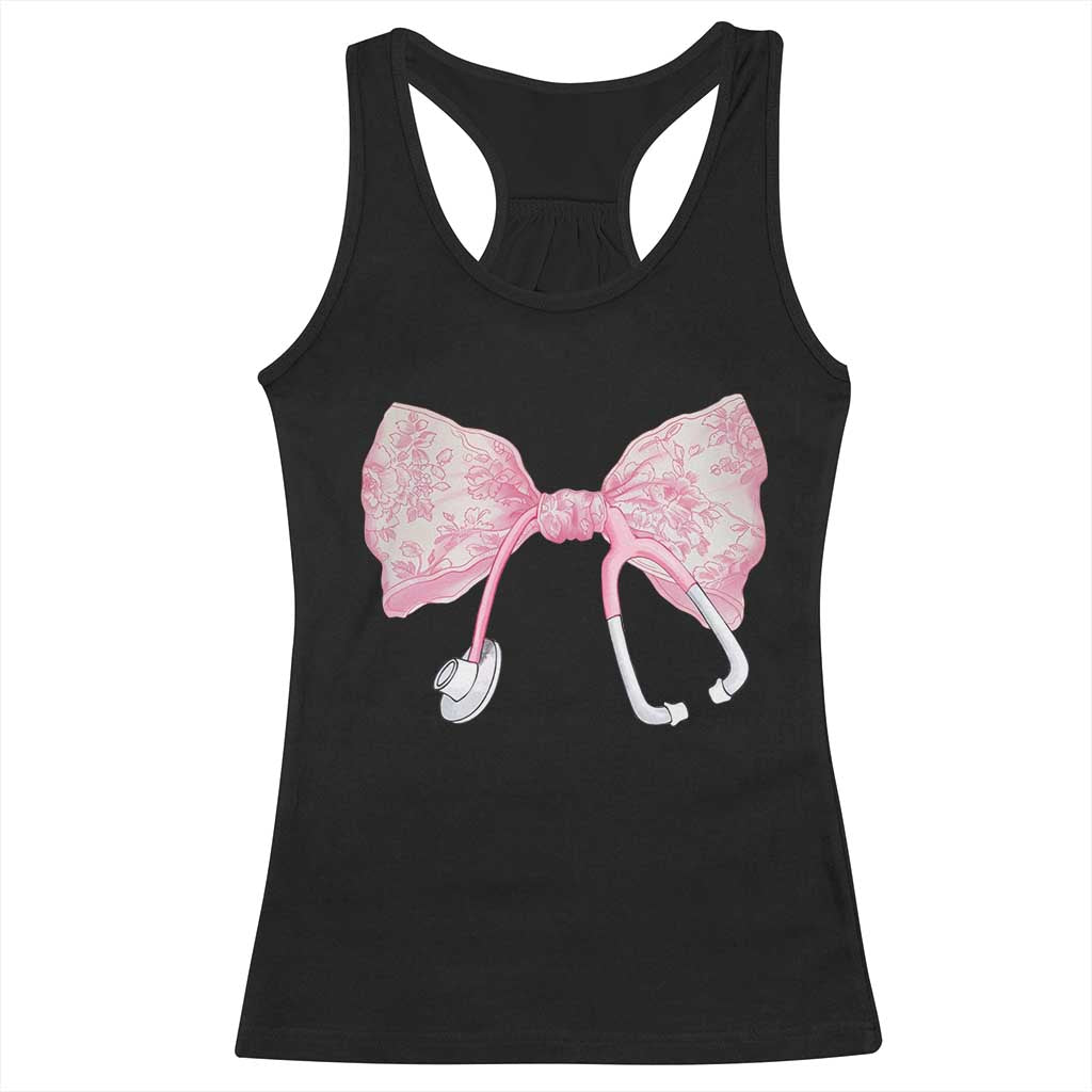 Pink Coquette Nurse Racerback Tank Top Toile de Jouy Stethoscope Bow