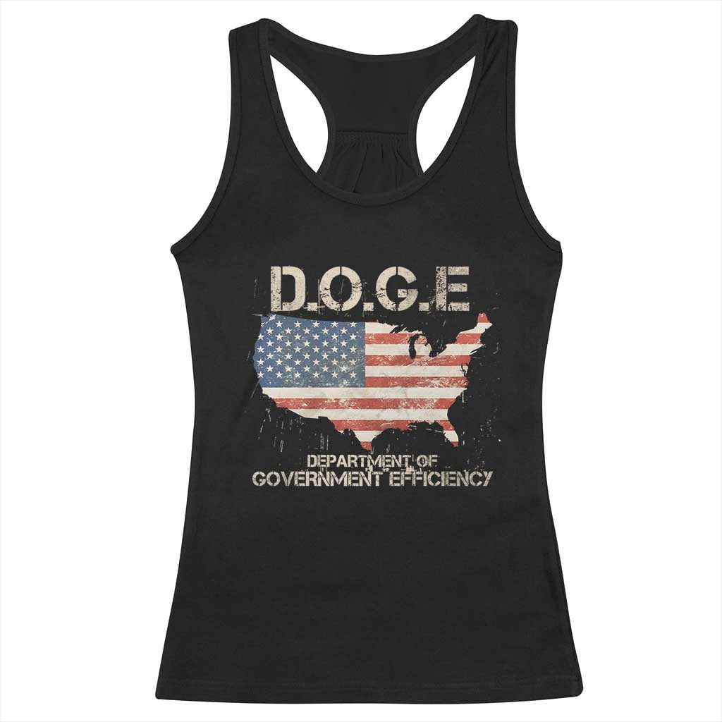 D.O.G.E. DOGE Department of Government Efficiency Racerback Tank Top American Flag US Map