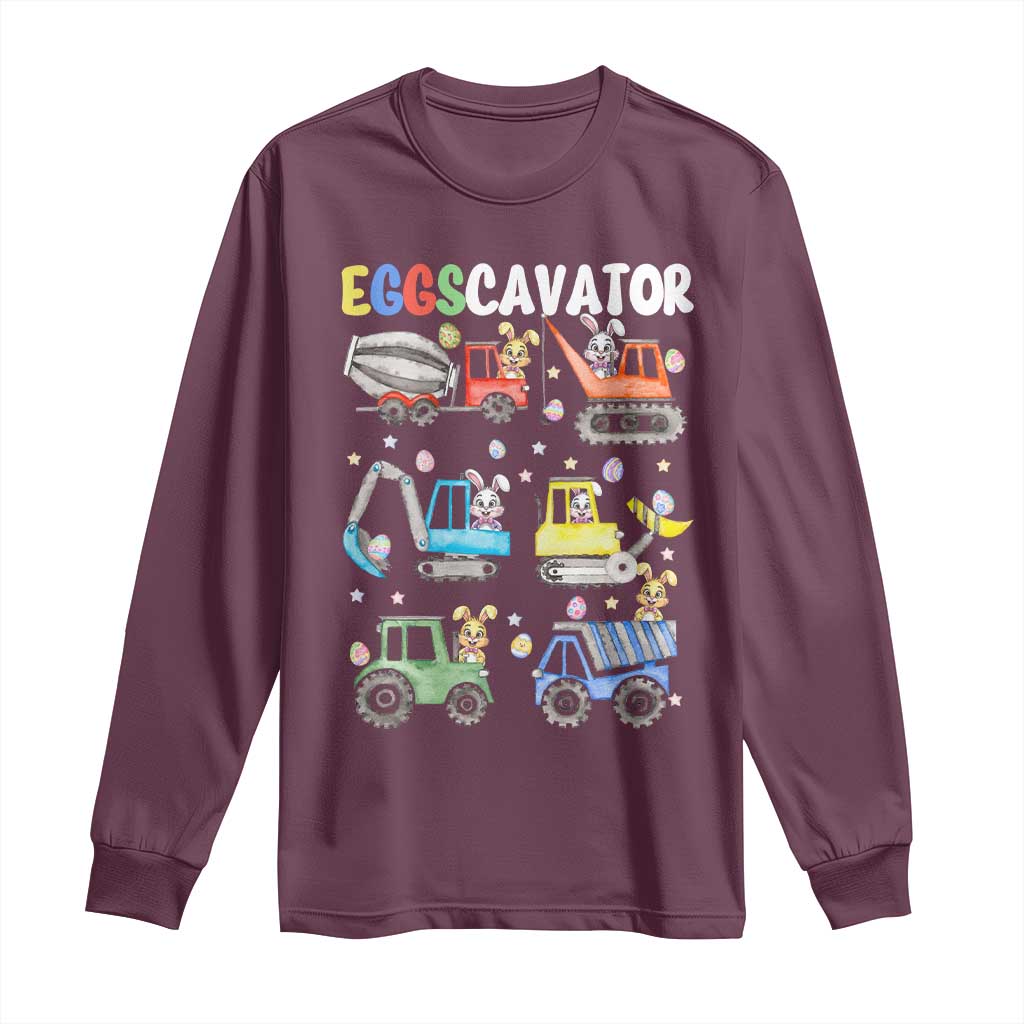 Easter Eggs-Cavator Long Sleeve Shirt Bunny Excavator Construction Trucks