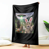 Funny Easter Day Throw Blanket Cat Selfie With Bunny Bigfoot UFO Bunny Egg